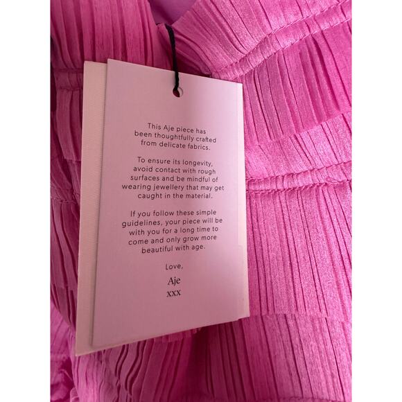 Aje Palladium Ruffled Strapless Ruffled Pleated Gauze Pink Mini Dress Size 12 - Picture 14 of 14